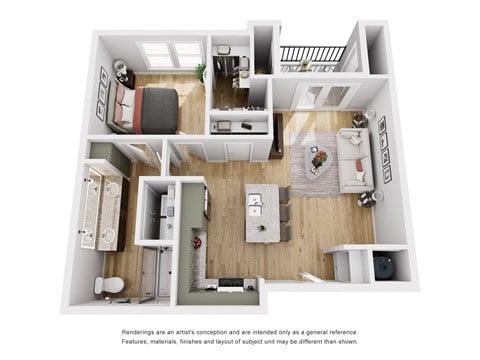Floor plan for 1 bed, 1 bath, 718 sqft